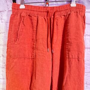 ATHLETA SZ 14 Orange Linen Elastic Waist loose-fit Pants